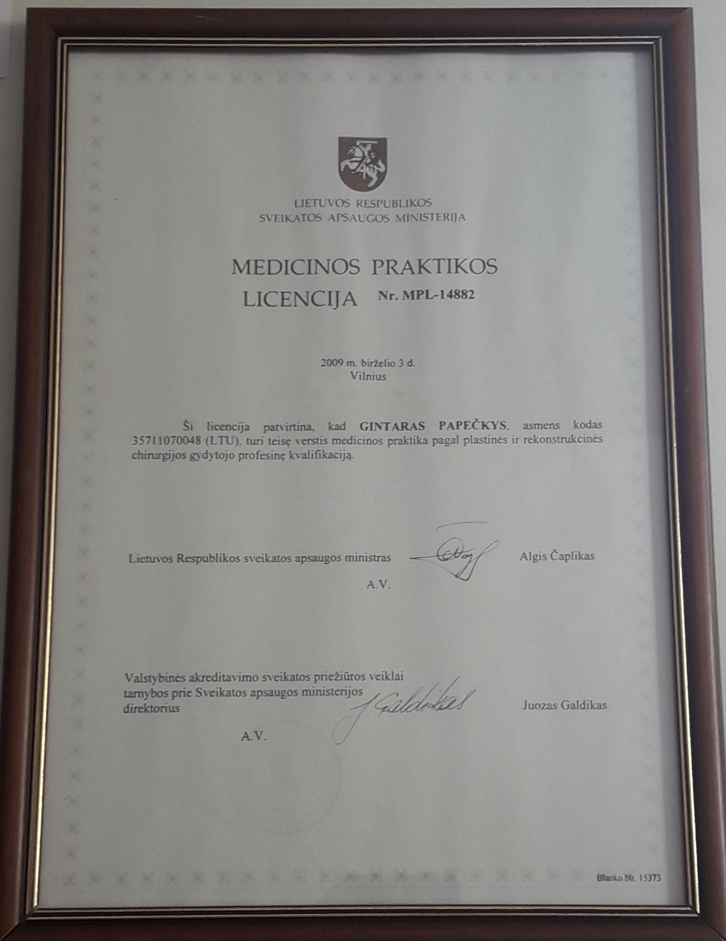 Gintaras Papeckys sertificate
